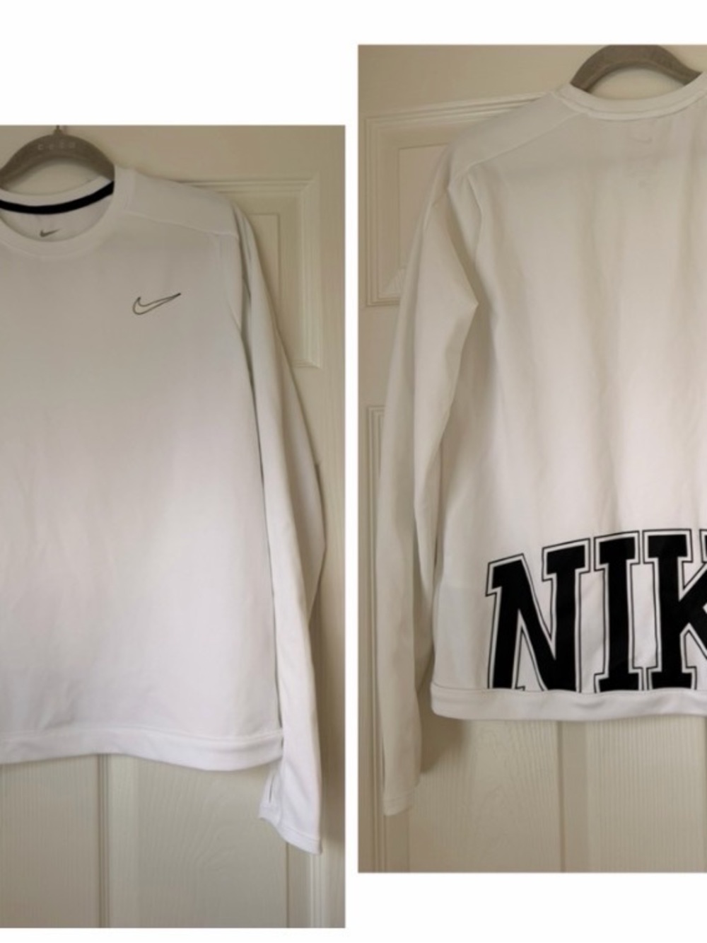 Nike White Crewneck Long Sleeve with Black Logo Hem